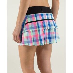 RARE Lululemon Run Pace Setter Skirt Size 6 Pop Plaid Multi/Black Tennis Skort